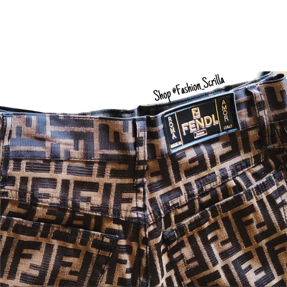 Fendi Vintage Black Brown Monogram FF Logo Zucca print HighWaist Jeans Trousers - Picture 10 of 16